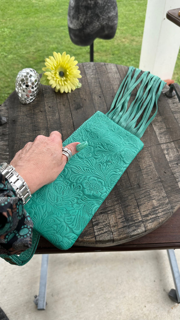 Turquoise Tooled Wristlet