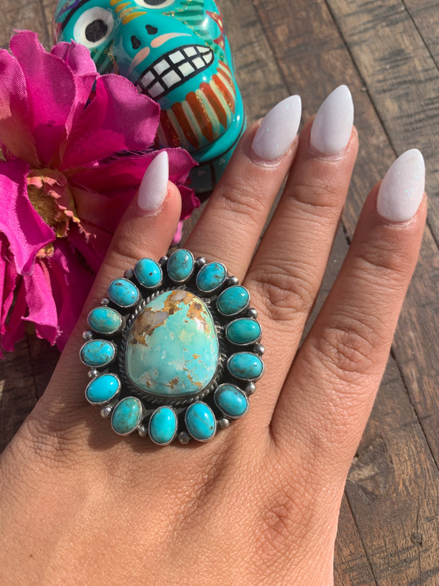 Adjustable Mixed Mines Turquoise Cluster Ring