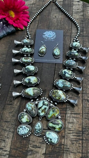 Palomino Variscite Squash Blossom Set