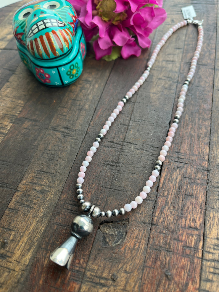 "Cotton Candy" Bead Necklace with Squash Blossom Pendant