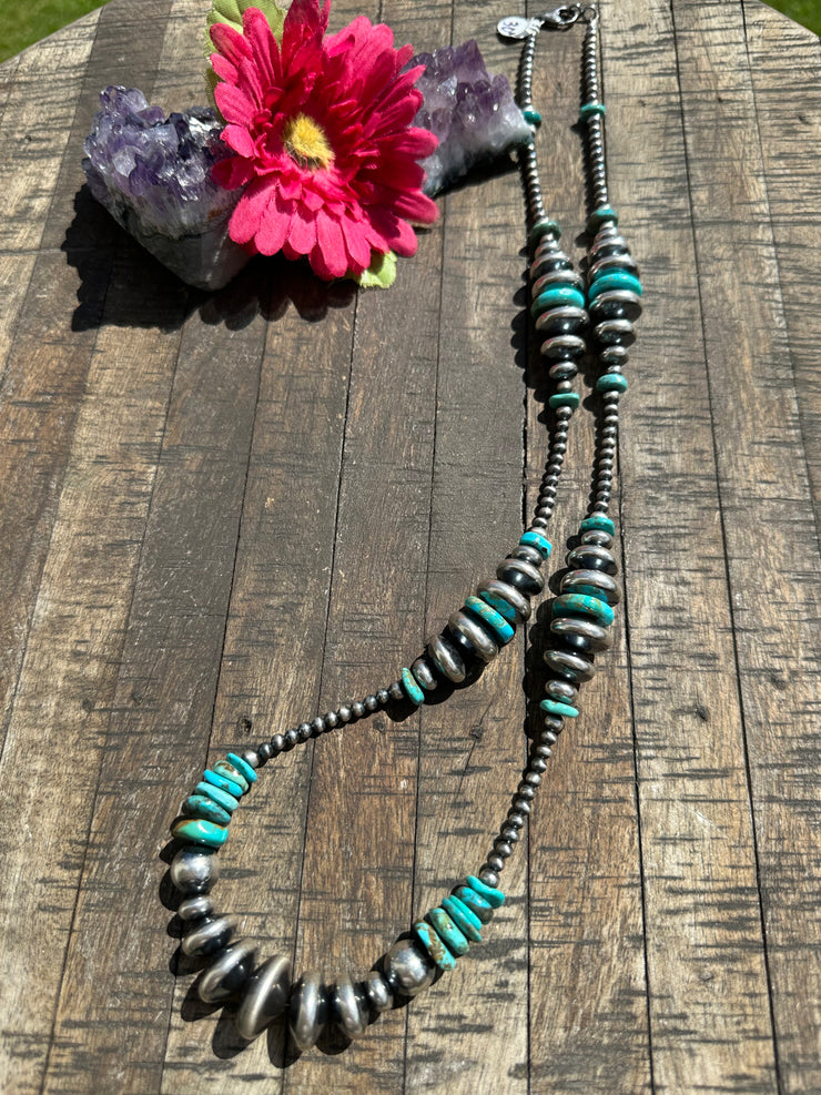 32" Graduated Kingman and Rondelle Necklace