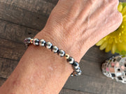 6.5" Stretchy Navajo Style Pearl and Gold Filled Bead Bracelet