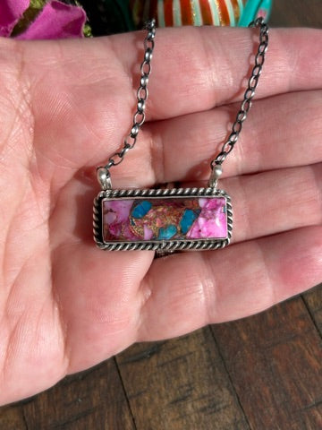 Pink Dahlia Kingman Bar Necklace #1