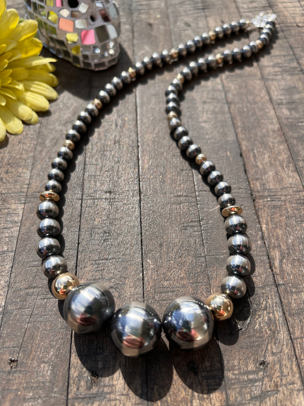 18" Navajo Style Pearl and Gold Filled Beads