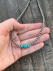 20" "Navajo Style" Pearls and Turquoise Necklace