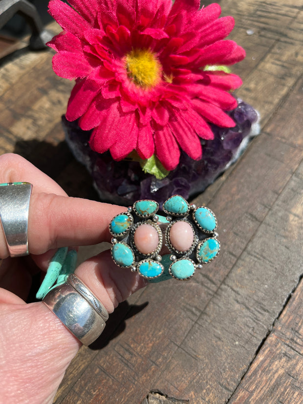 Adjustable "Cotton Candy" and Kingman Cluster Ring #4