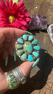 Adjustable Kingman Turquoise Cluster Ring