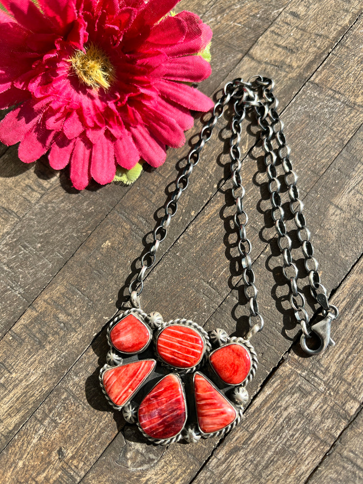 Red Spiny Half Cluster Necklace