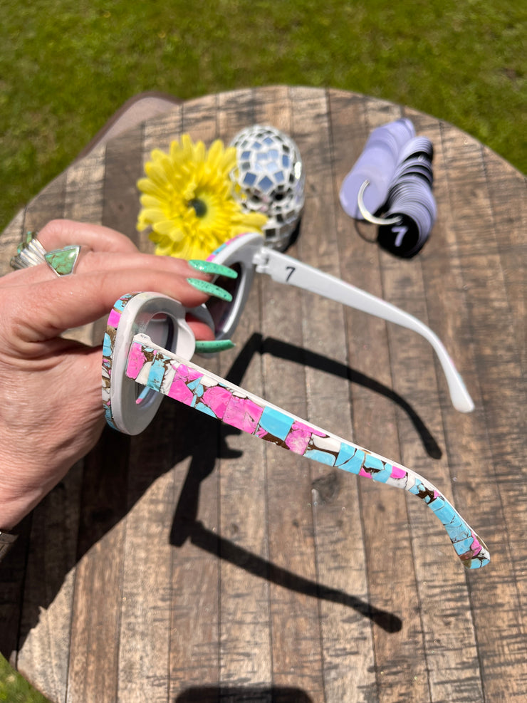 Handmade Cotton Candy Kingman Inlay Sunglasses #7