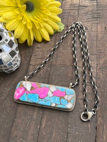 XL Cotton Candy Kingman Bar Necklace- 4
