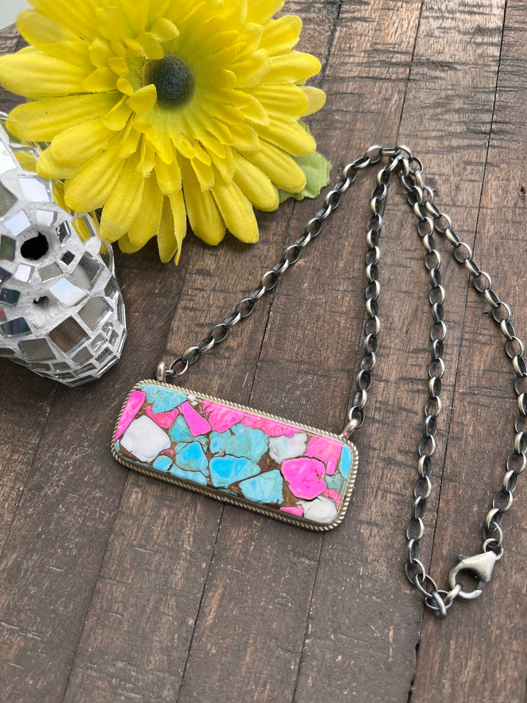 XL Cotton Candy Kingman Bar Necklace- 2
