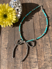 Pearl and Kingman Bow Necklace