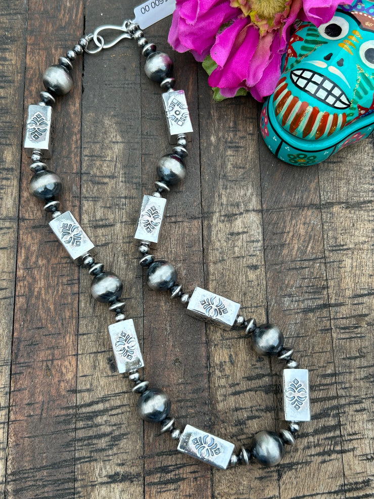 20 1/2" Stamped Navajo Pearl Necklace