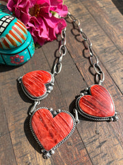 Red Spiny Triple Heart Necklace #2