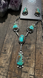 4 Stone Kingman Turquoise Mini Lariat Set- A