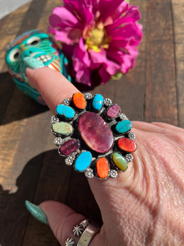 Multi Color Cluster Ring Sz 10