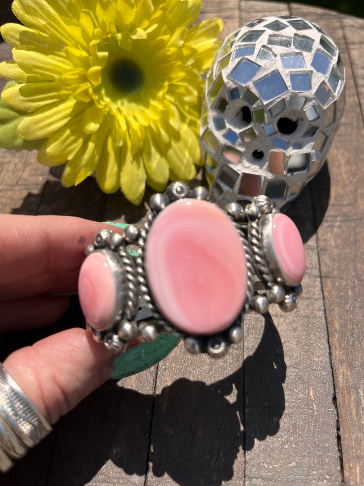3 Stone "Cotton Candy" Pink Conch Cuff 1-2