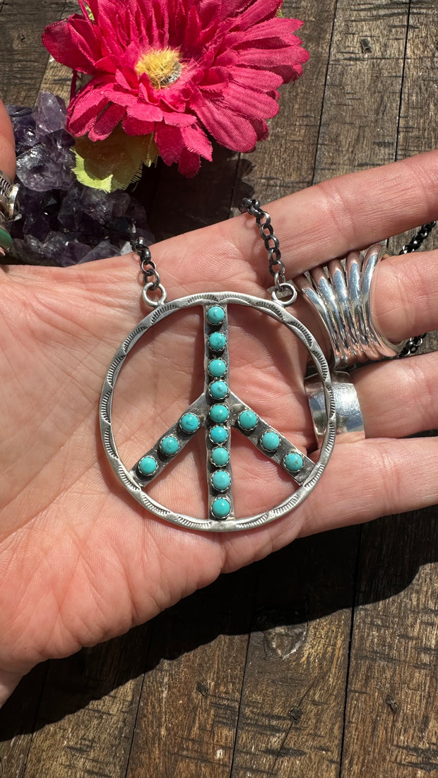 Blue HCC Peace Sign Necklace