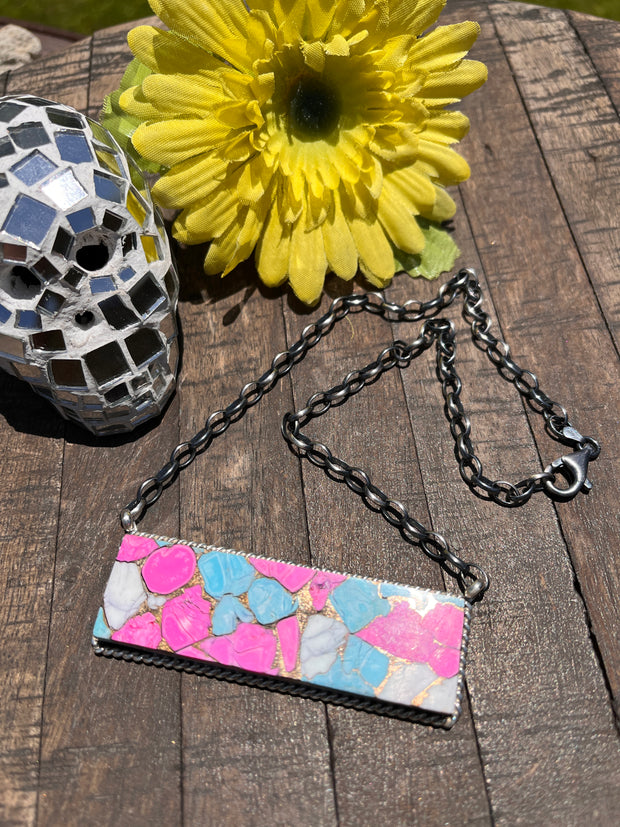 XL Cotton Candy Kingman Bar Necklace A-H