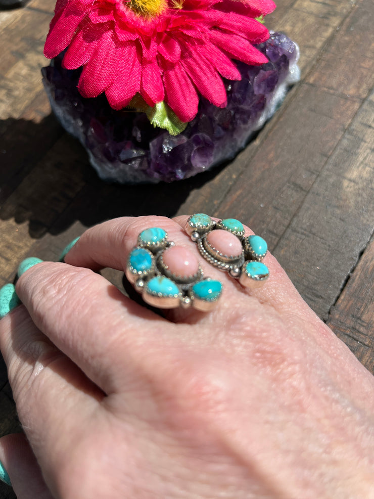Adjustable "Cotton Candy" and Kingman Cluster Ring #2
