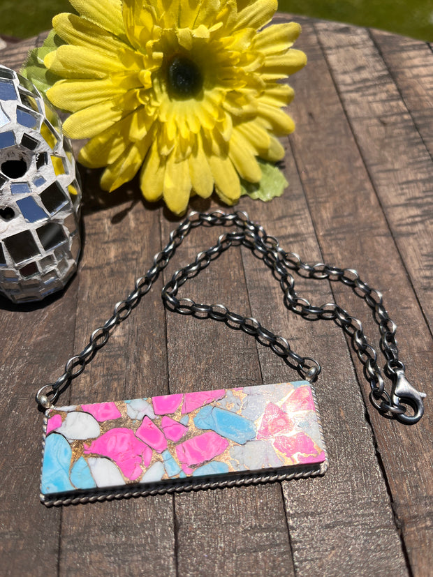 XL Cotton Candy Kingman Bar Necklace A-H