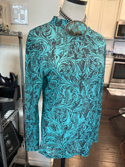 Tooled Turquoise Mesh Shirt