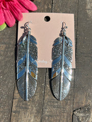 Sterling Stamped Feather Earrings