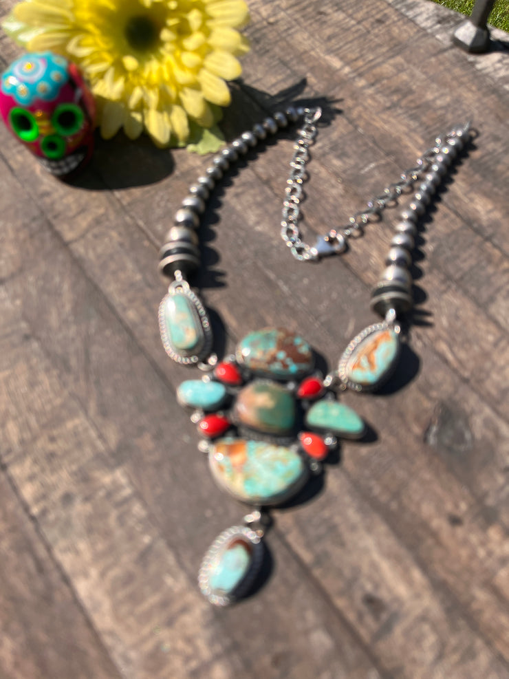 Royston Turquoise and Coral Pearl Necklace