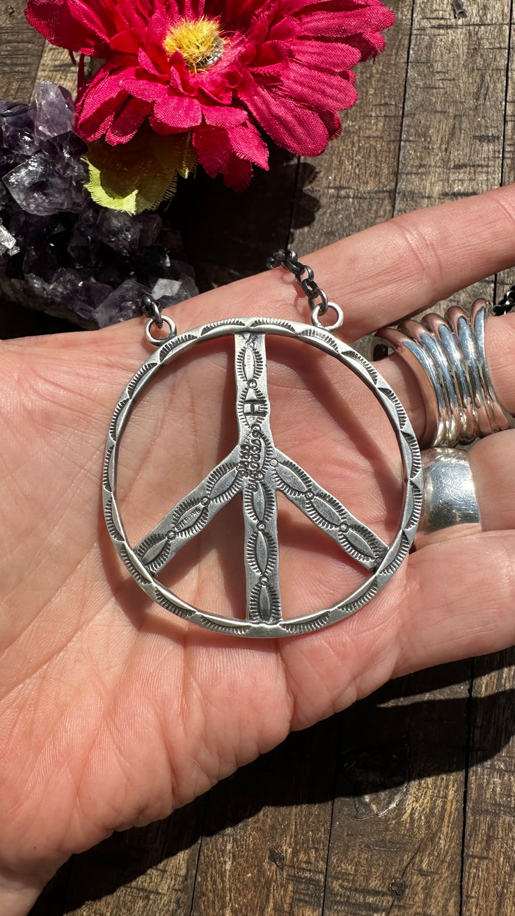 Blue HCC Peace Sign Necklace