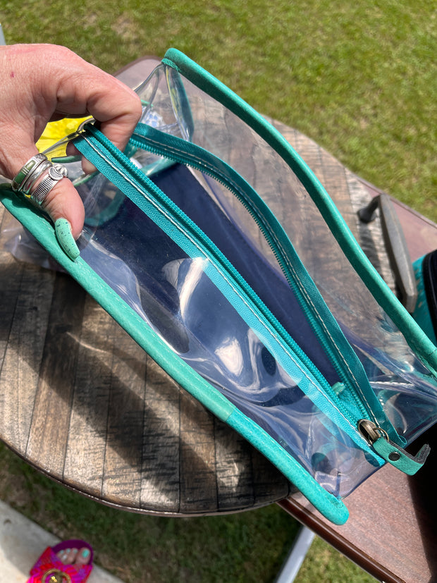 Clear Turquoise Tooled Bag