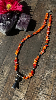 Orange Spiny Bead Necklace with Squash Blossom Pendant