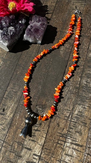 Orange Spiny Bead Necklace with Squash Blossom Pendant