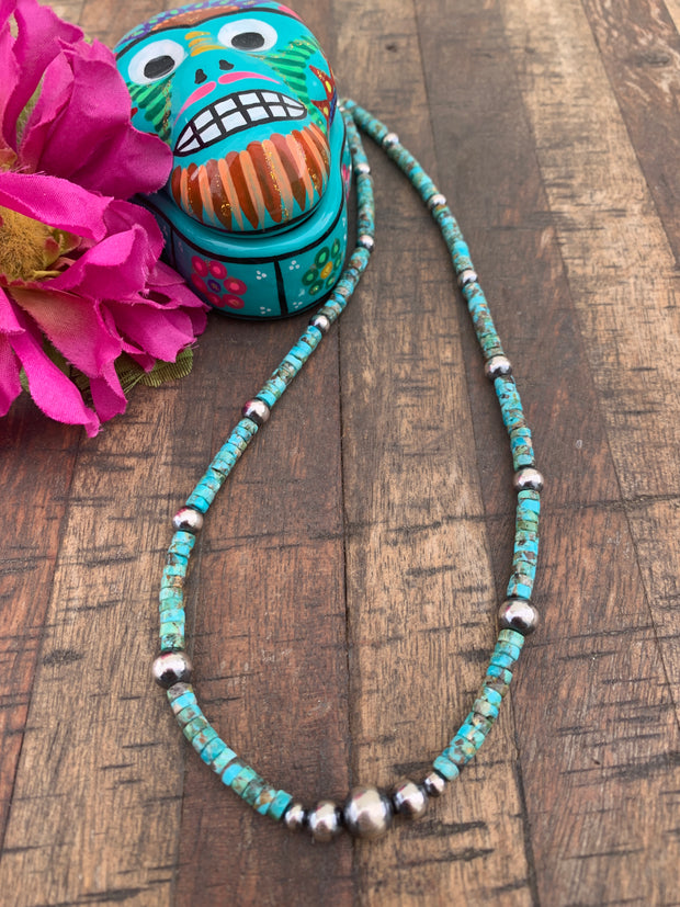 18" "Navajo Style" Pearl and Kingman Necklace