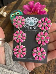 Pink Opal Flower Dangle Earrings