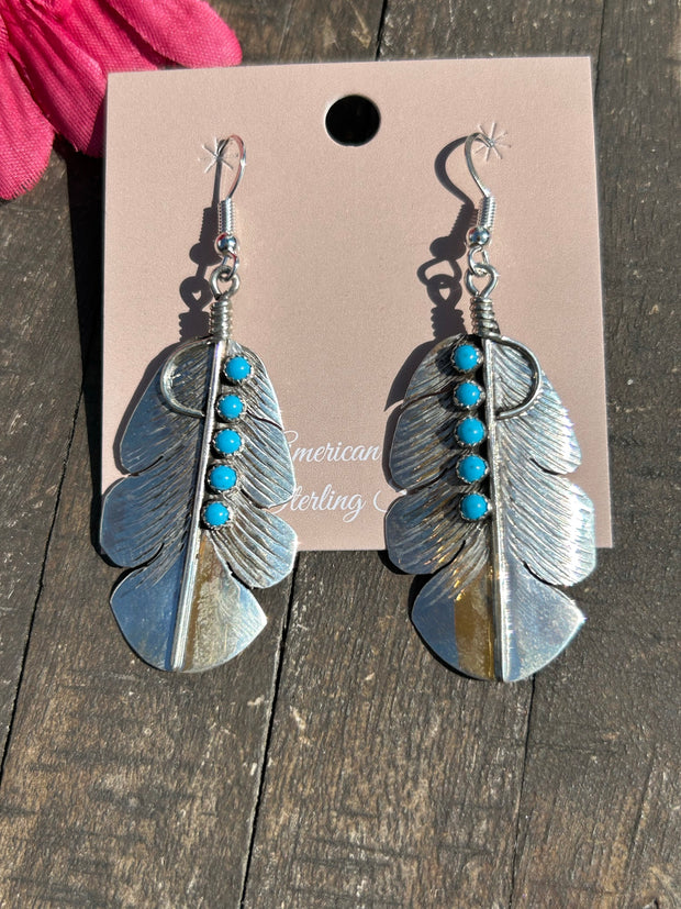 Sterling and Kingman Feather Earrings