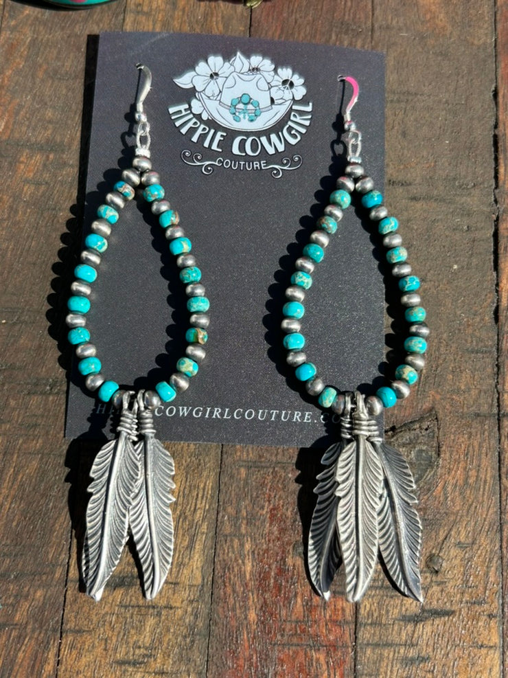 Feather Dangle Hoop Dangle Earrings