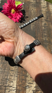 Sterling and Black Leather Bracelet #1