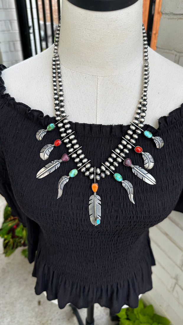 Multi Color Feather Necklace Set