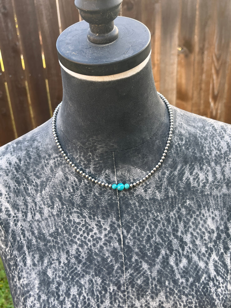 18" "Navajo Style" Pearls and Turquoise Necklace