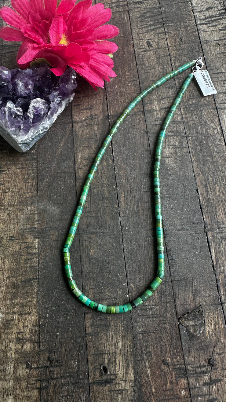 18" Green Kingman Heishi Necklace