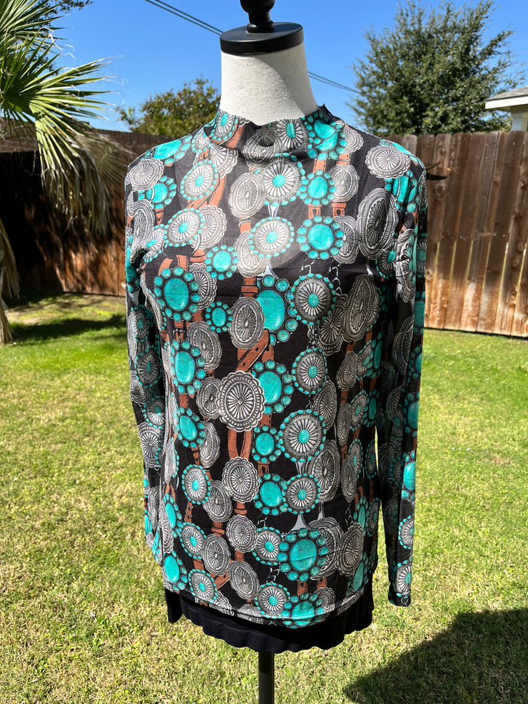 Turquoise Belts Mesh Shirt