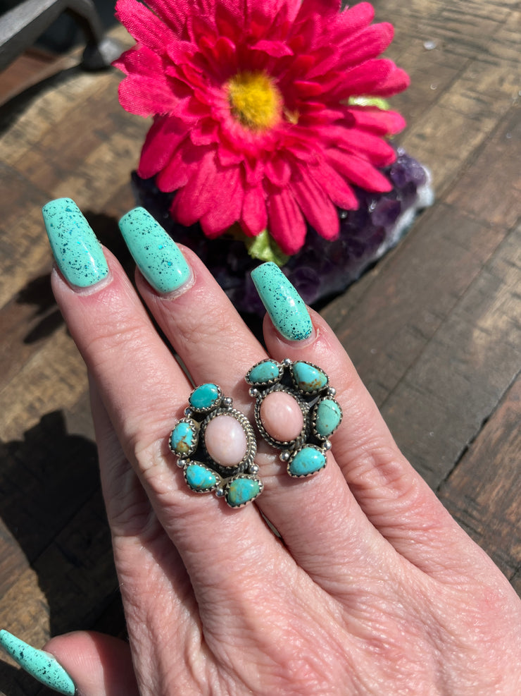 Adjustable "Cotton Candy" and Kingman Cluster Ring #5