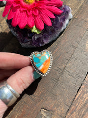 Adjustable Orange Spiny Kingman Heart Ring #2