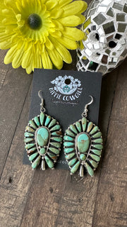 Green Kingman Squash Blossom Earrings