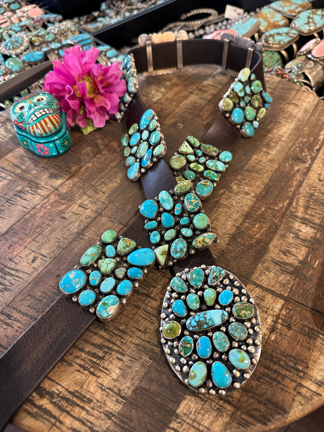 Unique Olive Cord Belt with Turquoise Medallions Bohemian WHIPPY Boho Turquoise Belt for Women Wax Rope Braided Waist  main image 4