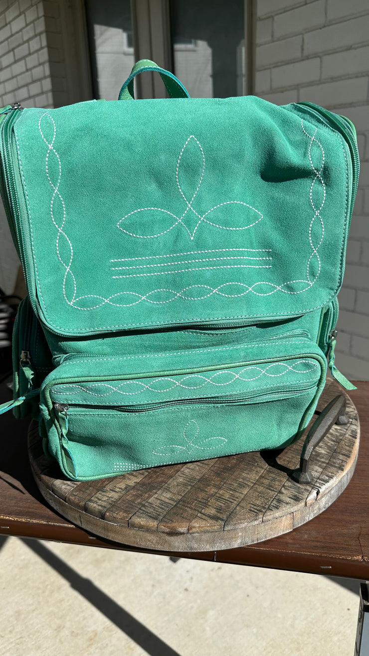 Boot Stitch Turquoise Leather Backpack