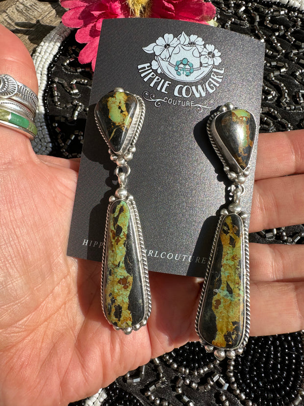 Blackjack Turquoise Two Stone Earrings #5