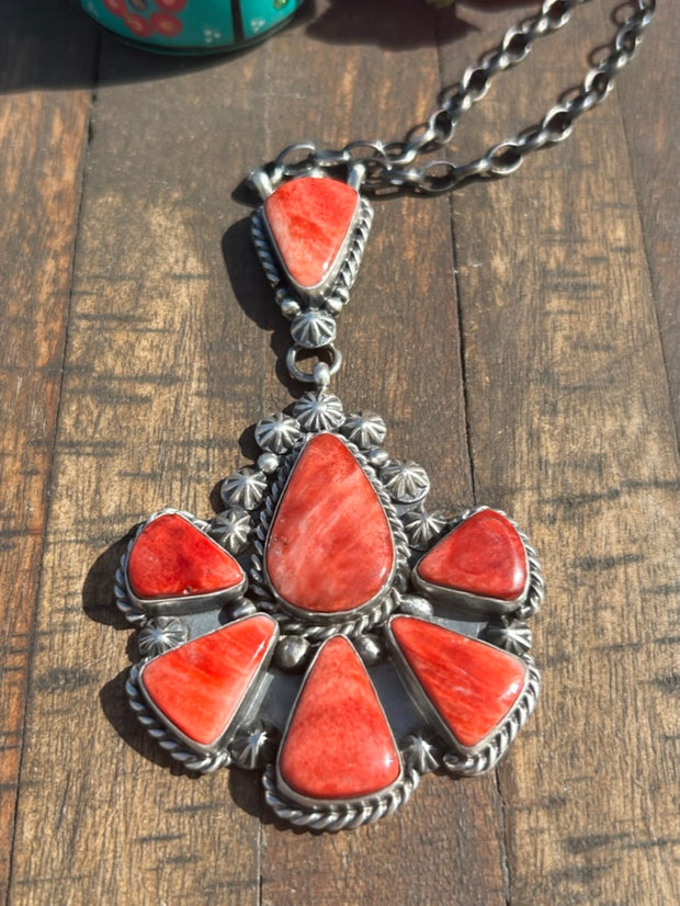Red Spiny Flower Cluster Necklace