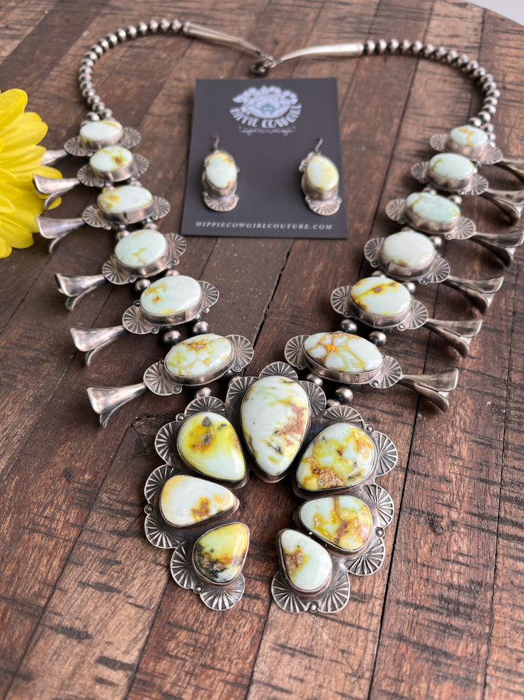 Palomino Variscite Squash Blossom Set