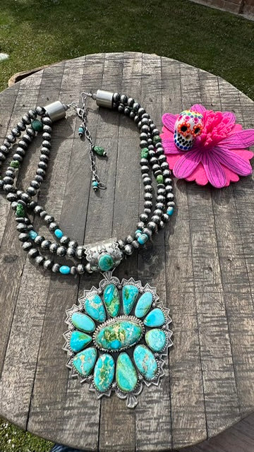 Multi Strand Pearl and Sonoran Gold Pendant Necklace #3